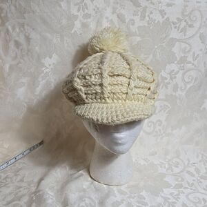 Betmar New York Vintage Cream Knit Pom Newsboy Cap